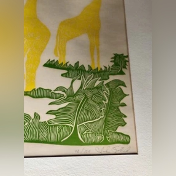 VNT Original Giraffe Signed John Sollid Numbered 42/100 Block Print, Framed - Picture 2 of 8